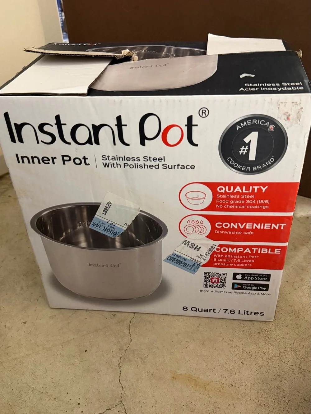 Stainless Steel Inner Instant Pot - Silver New in packaging 8qt